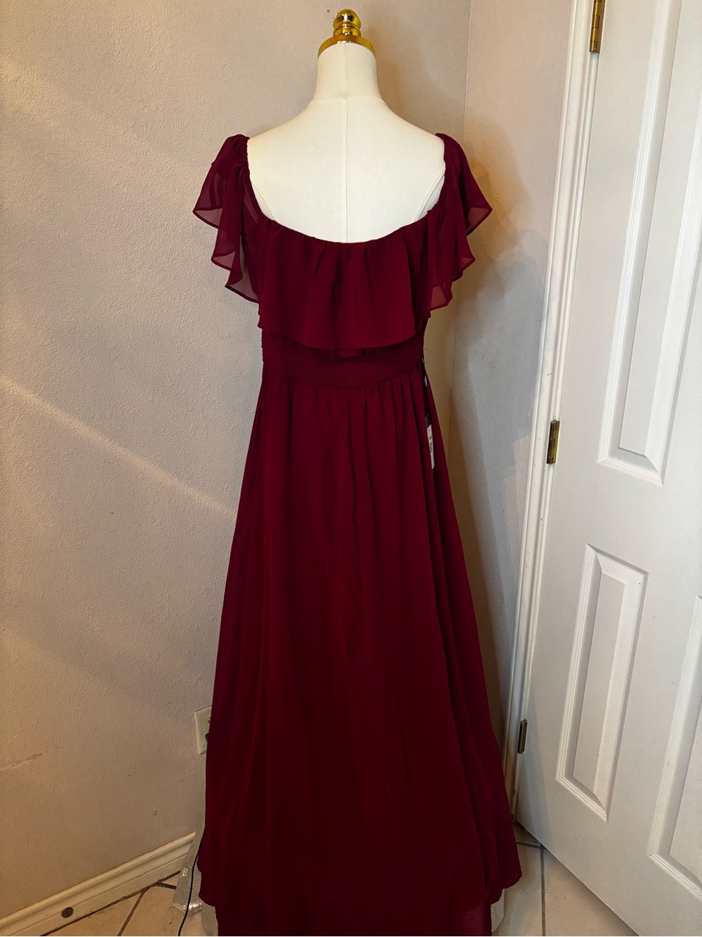 Ever Pretty Wine Red Off-Shoulder Ruffle Dress - Picture 3 of 5